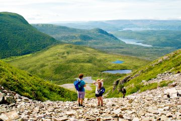 A panoramic view near the top of Gros Morne Mountain during the Freewheeling Adventures Viking Trail Hike in Newfoundland.