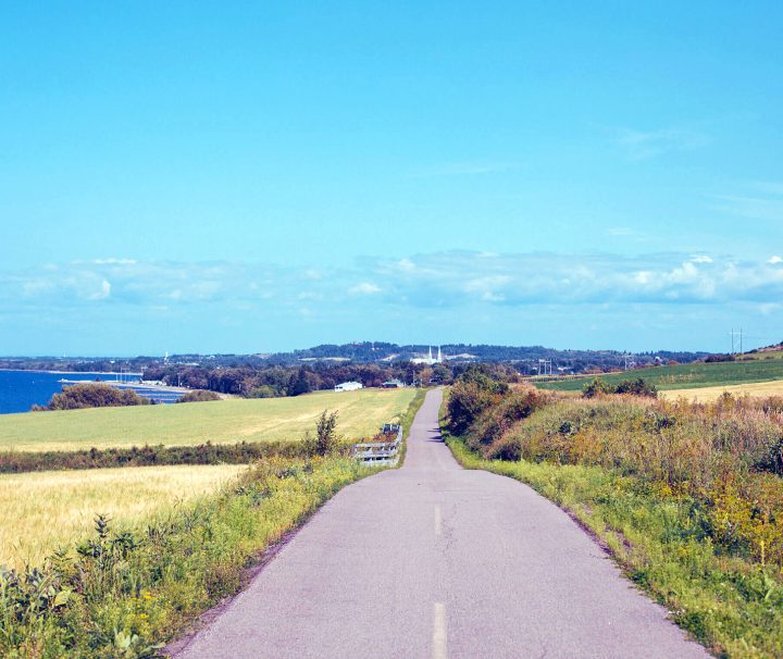 A view of the gentle bike paths and roads around Lac-Saint-Jean, following the Veloroute des Bluets – a section of Quebec’s Route Verte cycling network.