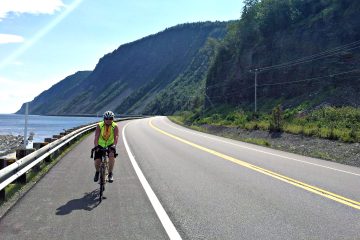 Cycling on the Route Verte roads and trails around the sea cliffs of the St. Lawrence River and the shores of the Gaspé Peninsula with Freewheeling Adventures.