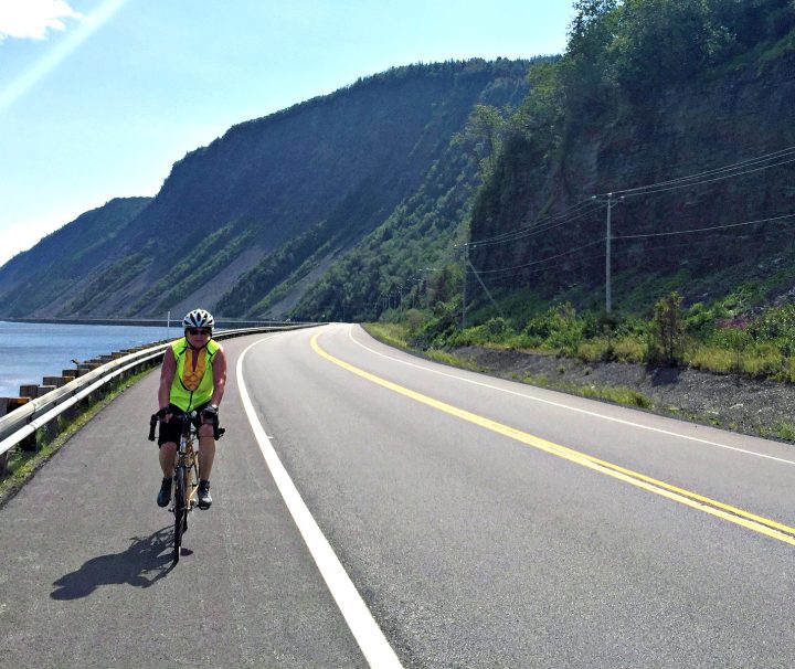 Cycling on the Route Verte roads and trails around the sea cliffs of the St. Lawrence River and the shores of the Gaspé Peninsula with Freewheeling Adventures.