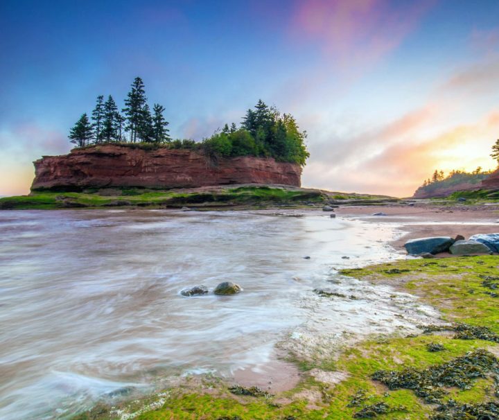 This image shows Burntcoat Head Park in Nova Scotia, Canada, during low tide, which is the site of the world's highest recorded tides