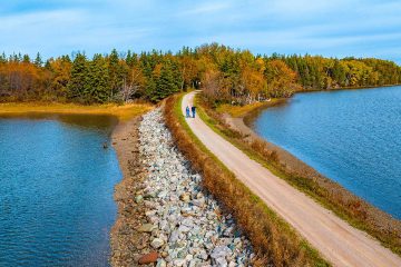 This image shows the Celtic Shores Coastal Trail, a scenic 92-kilometre multi-use trail located on the west coast of Cape Breton Island
