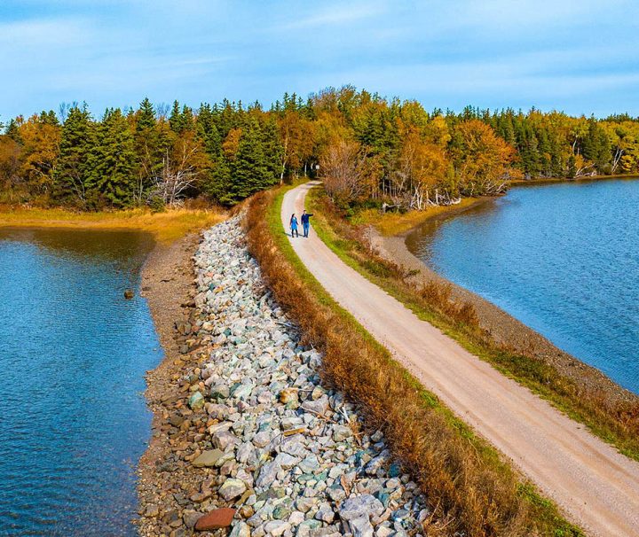 This image shows the Celtic Shores Coastal Trail, a scenic 92-kilometre multi-use trail located on the west coast of Cape Breton Island
