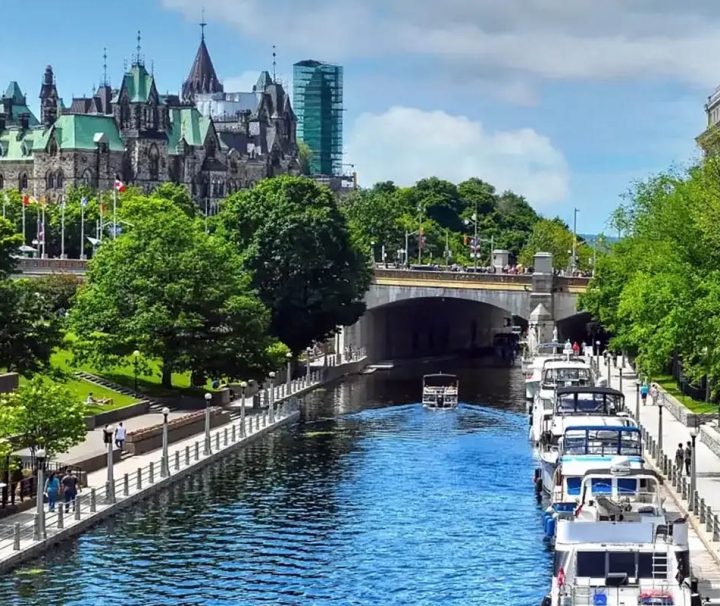 This image shows the Rideau Canal in Ottawa, Ontario